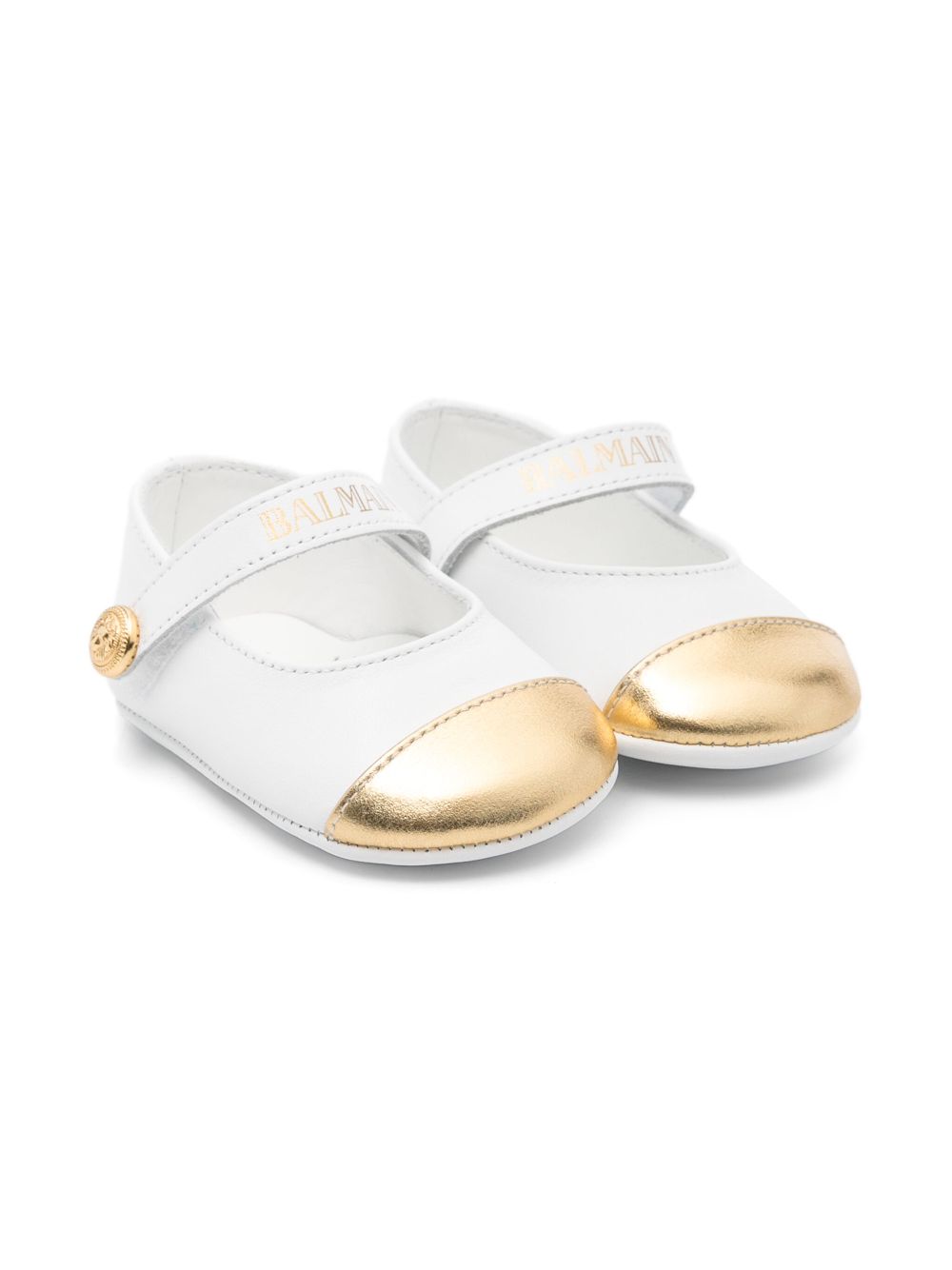 Balmain Kids leather crib shoes - White