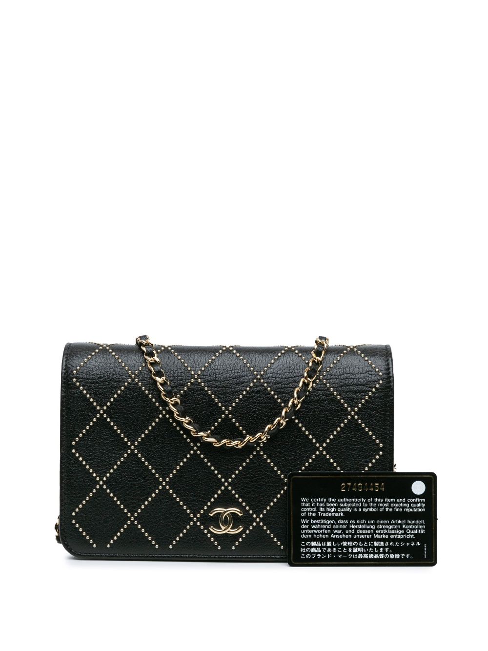 CHANEL Pre-Owned 2019 Studded Lambskin Crystal Wallet On Chain crossbody bag - Zwart