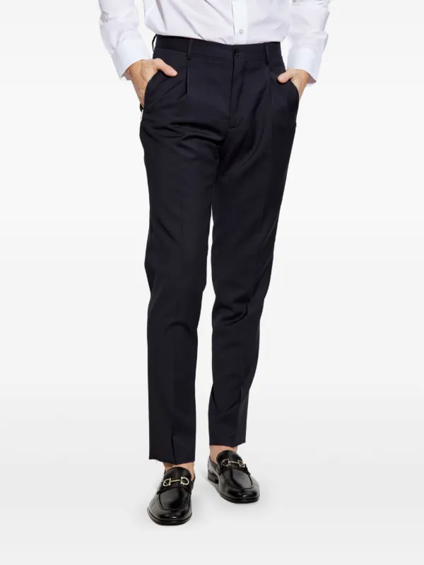 パンツ Etro Blue Cotton Straight Trousers With Buttons ETRO straight-leg Cotton Trousers | Blue | FARFETCH