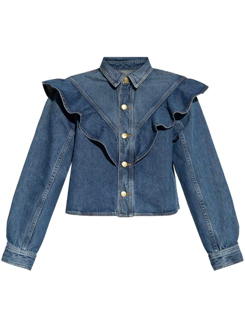 ruffle-detail denim shirt