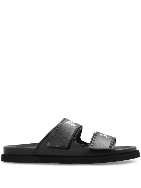 【関税&送料込】Palm Angels Sandal With Logo Palm Angels logo-print Slides | Black | FARFETCH
