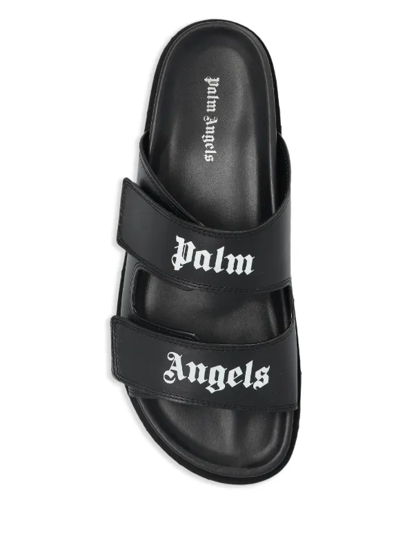 【関税&送料込】Palm Angels Sandal With Logo Palm Angels logo-print Slides | Black | FARFETCH