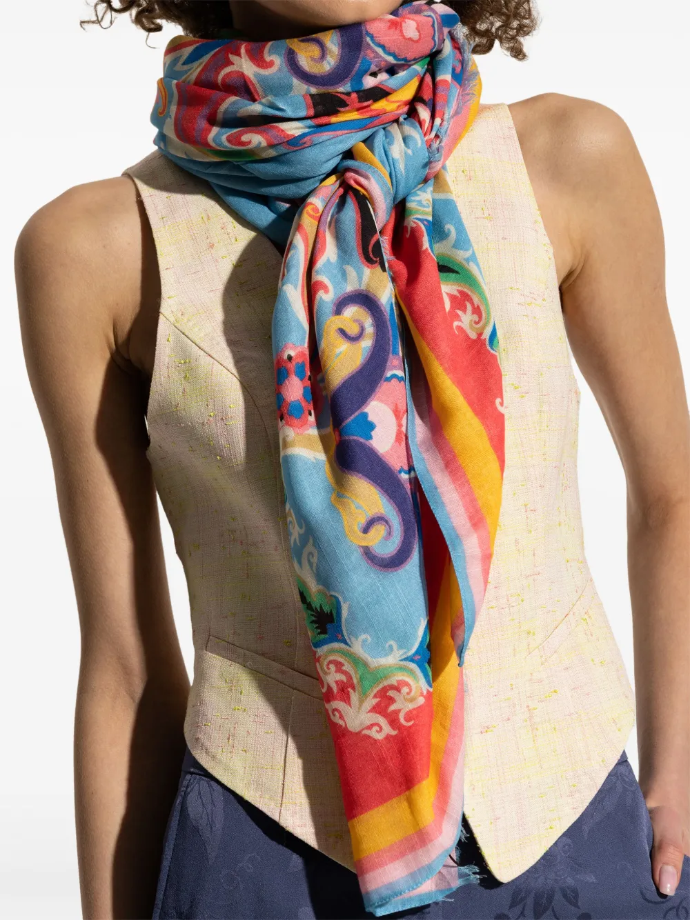 Etro Paisley Print Frayed Scarf In Blue