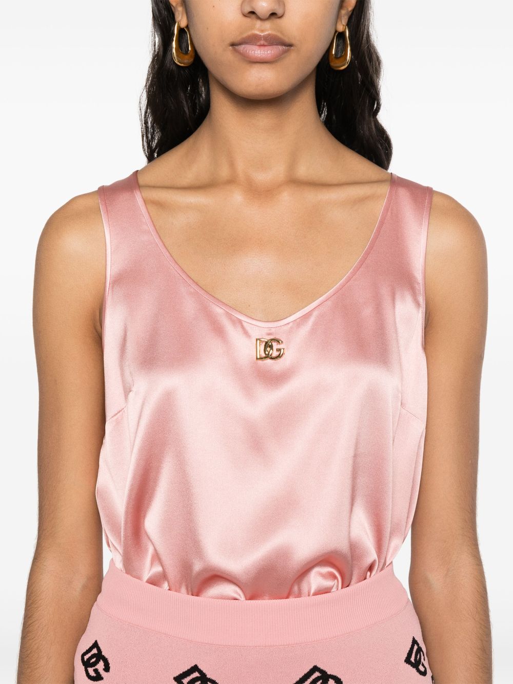 DOLCE & GABBANA LOGO-PLAQUE SATIN TOP