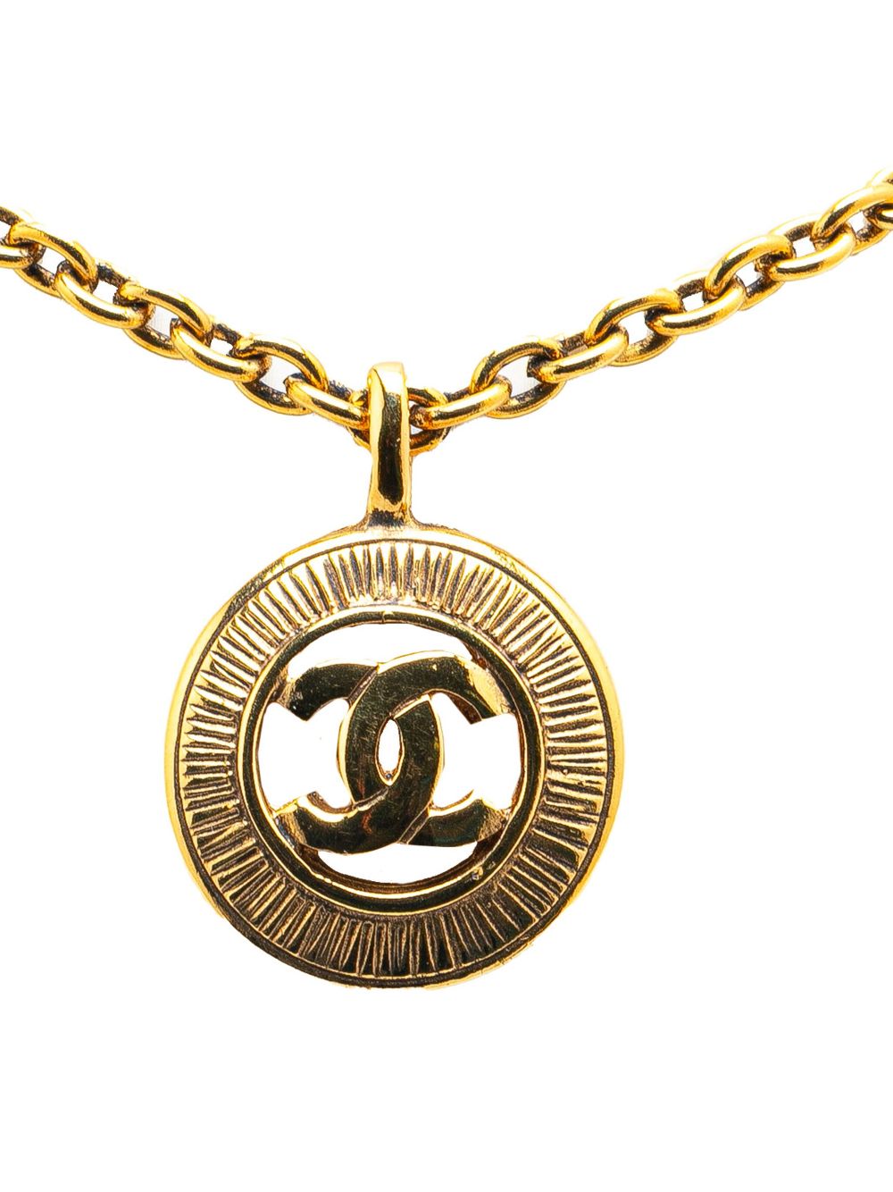 CHANEL Pre-Owned 1970-1980 Gold Plated CC Round Pendant Necklace costume necklace