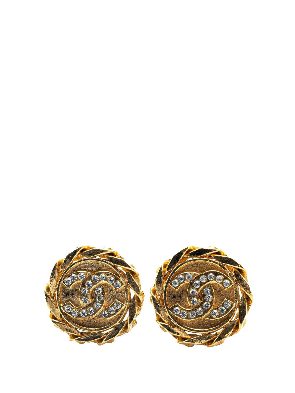 CHANEL Pre-Owned 1980-1990 Gold Plated Rhinestone CC Clip On Earrings costume earrings