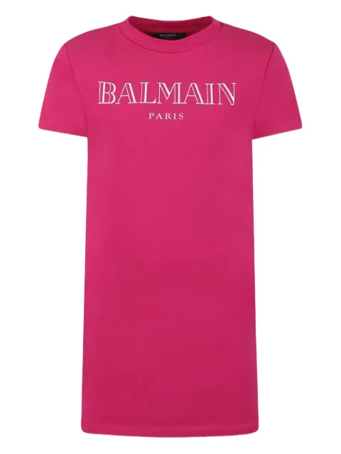 Balmain Kids vestido estilo playera con logo estampado