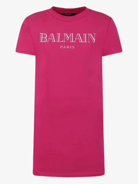 Balmain Kids vestido estilo playera con logo estampado