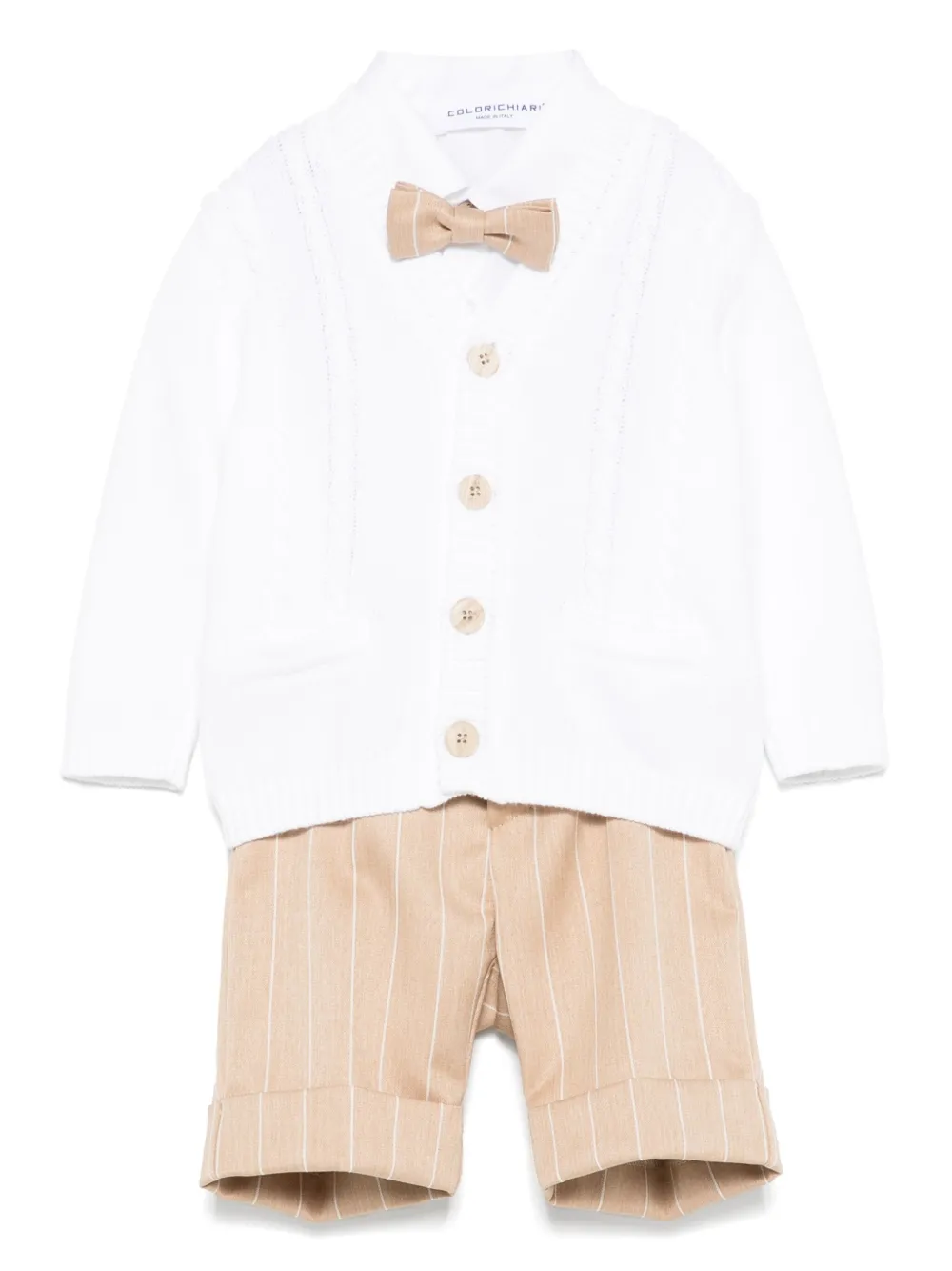 Colorichiari Conjunto de cardigan, camisa e bermuda com listras | Branco | Image 1