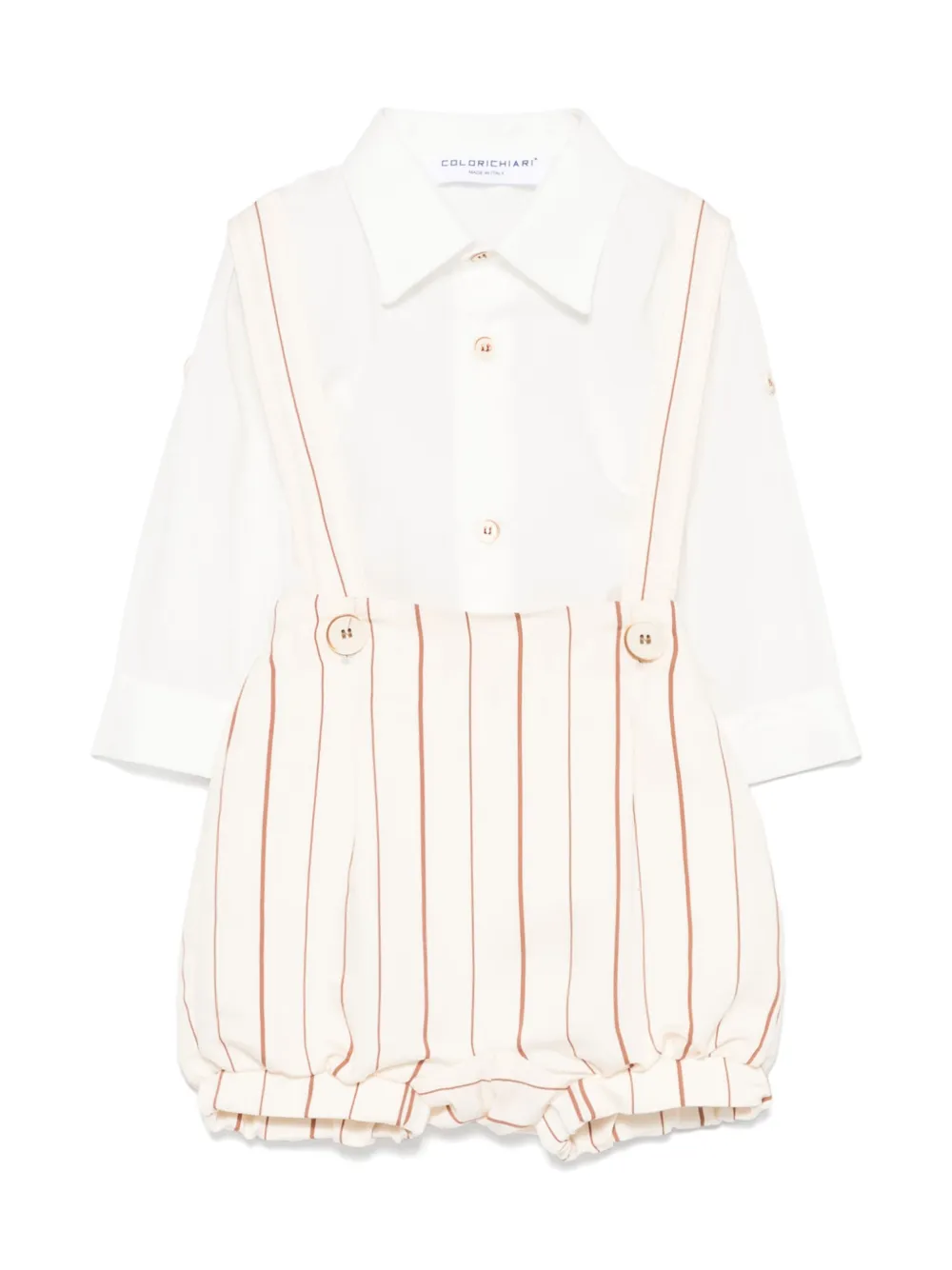 Colorichiari striped shorts, shirt and cardigan set - Beige