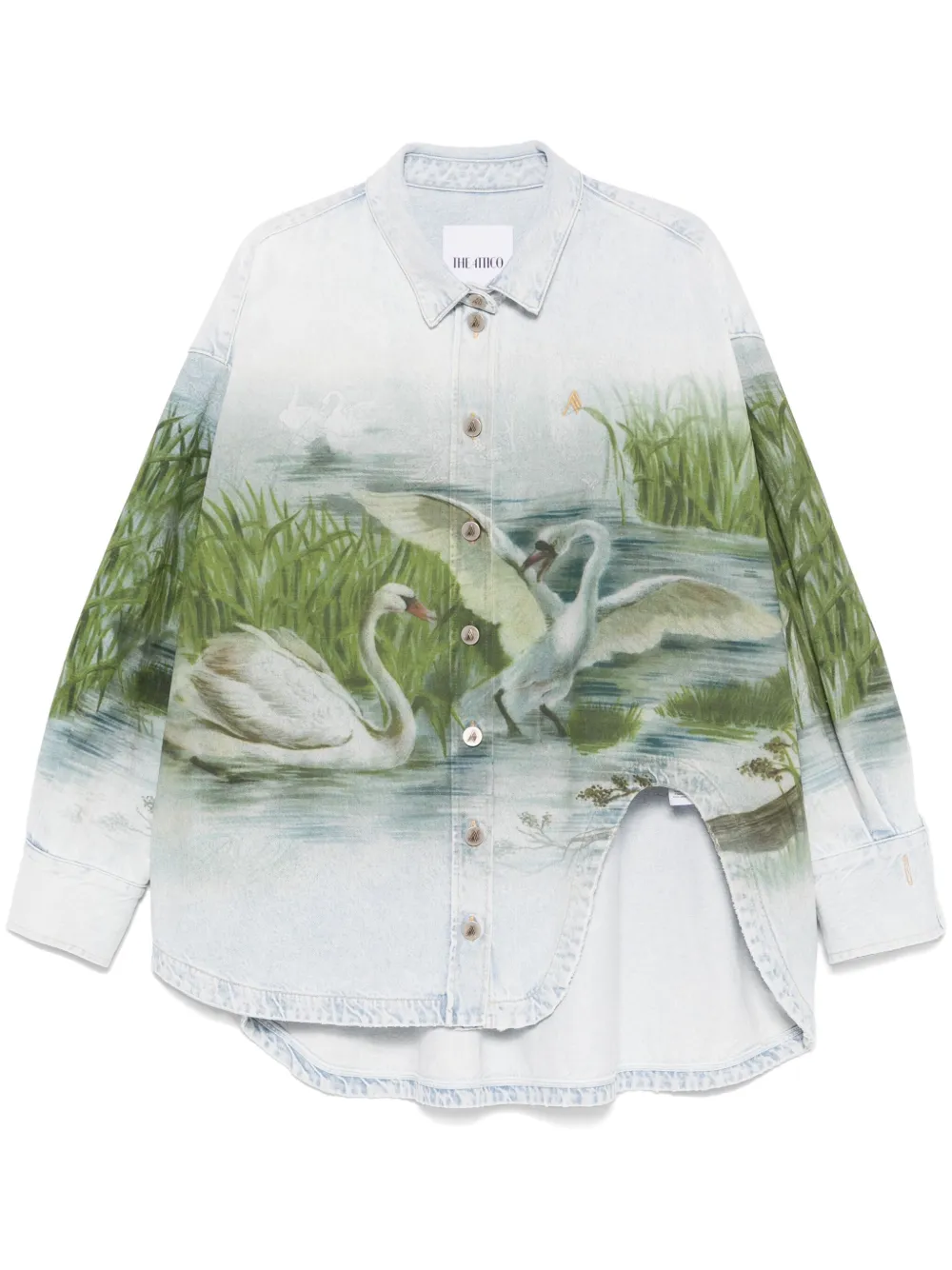 The Attico Denim blouse met grafische print Blauw