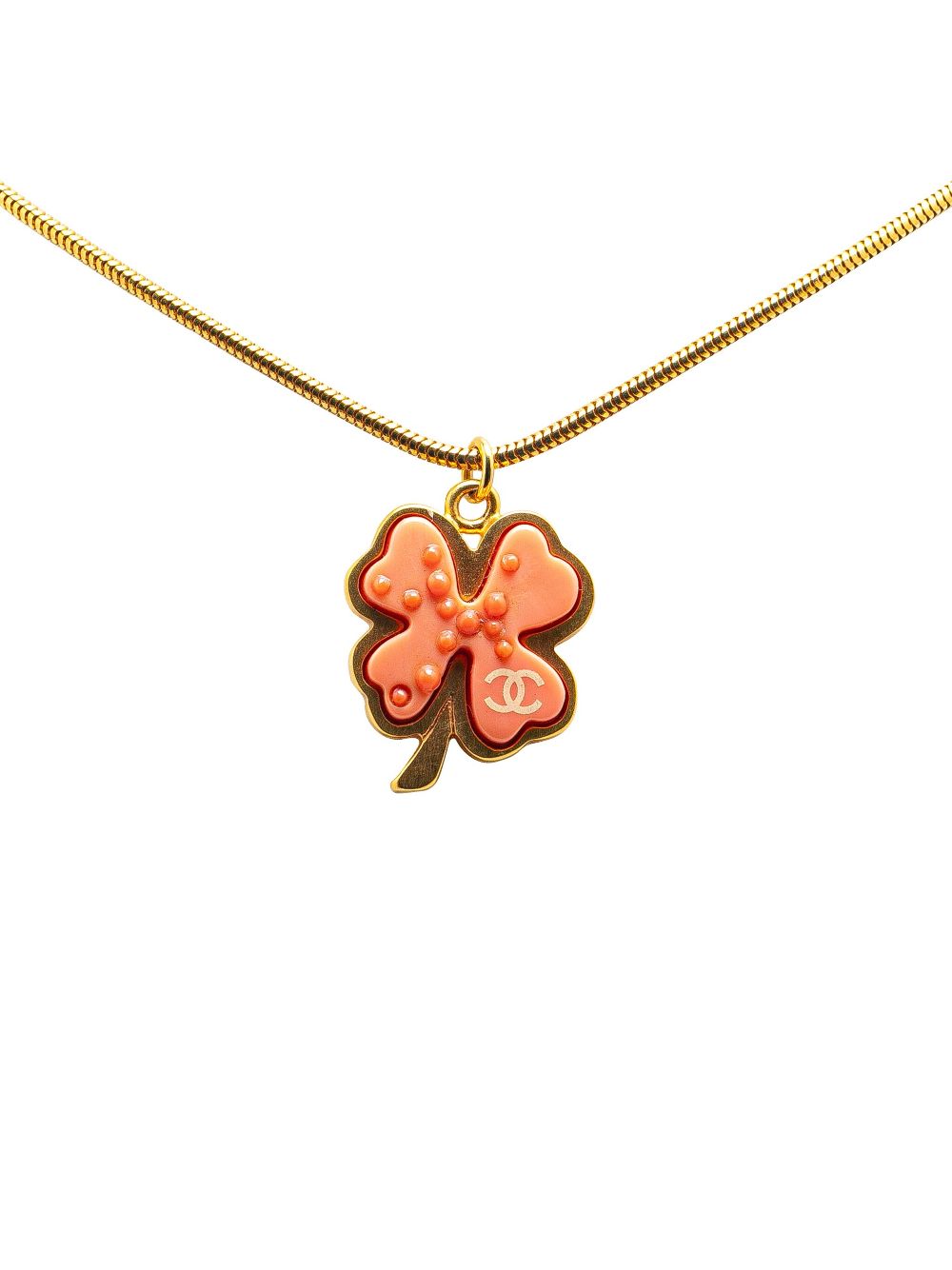 CHANEL Pre-Owned 2003 Gold Plated And Resin Clover Pendant Necklace costume necklace - Pink