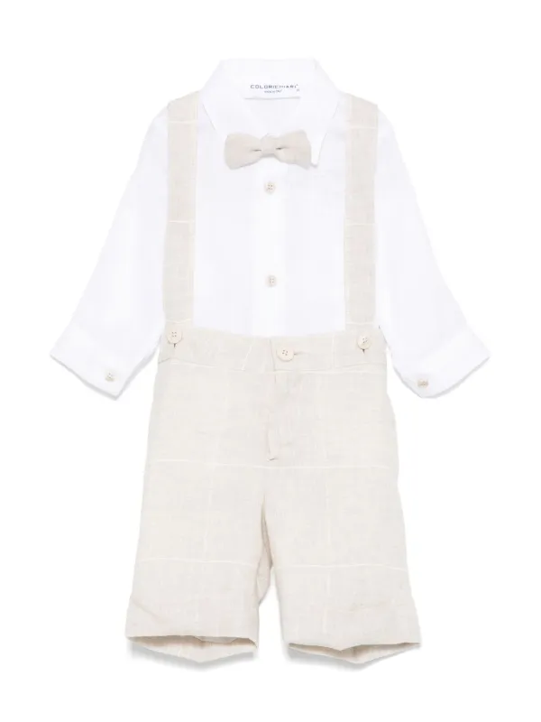 Colorichiari Set cardigan, Camicia e Shorts a Righe Bianco