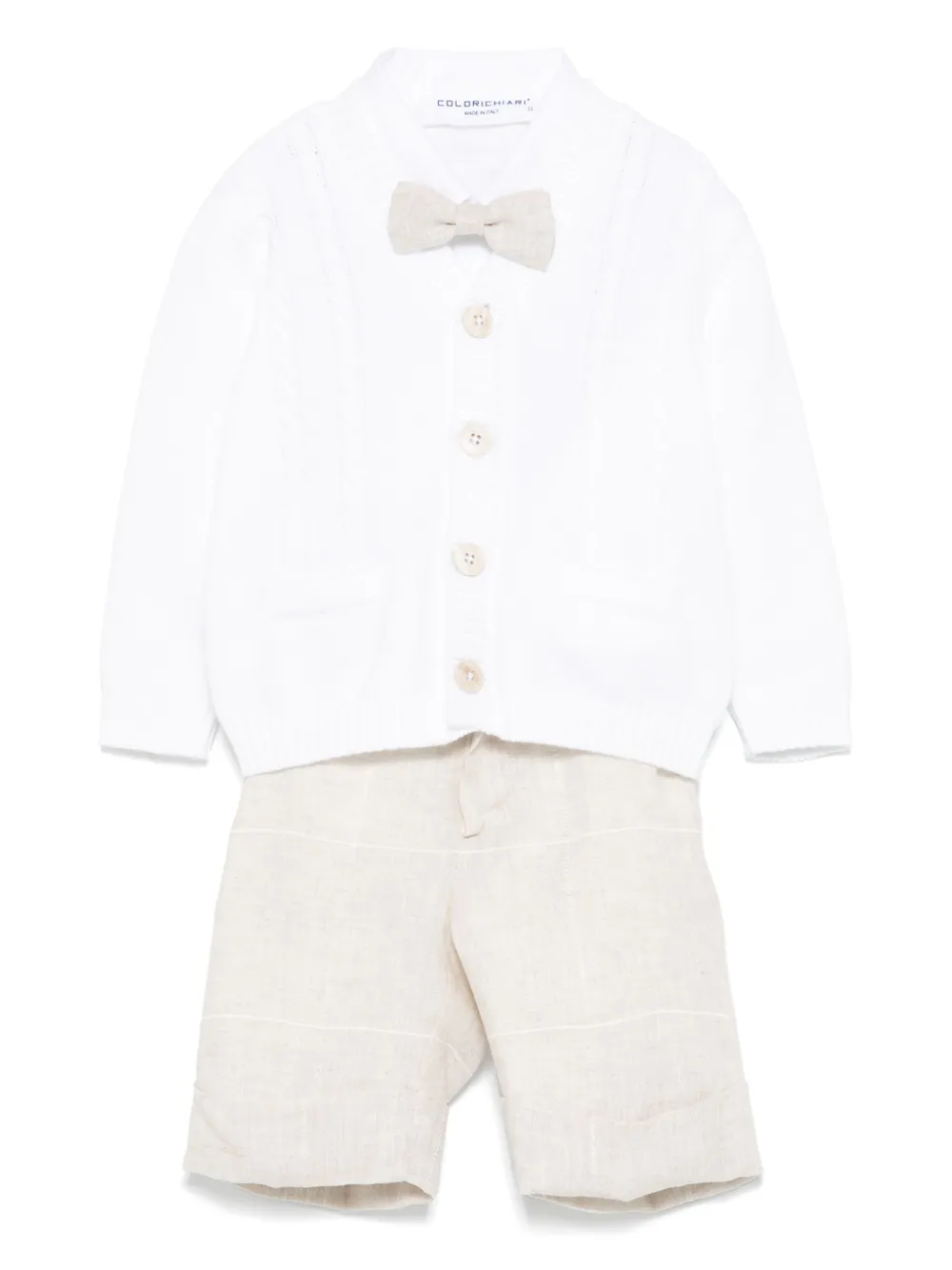 Colorichiari Conjunto de cardigan, camisa e bermuda com listras | Branco | Image 1