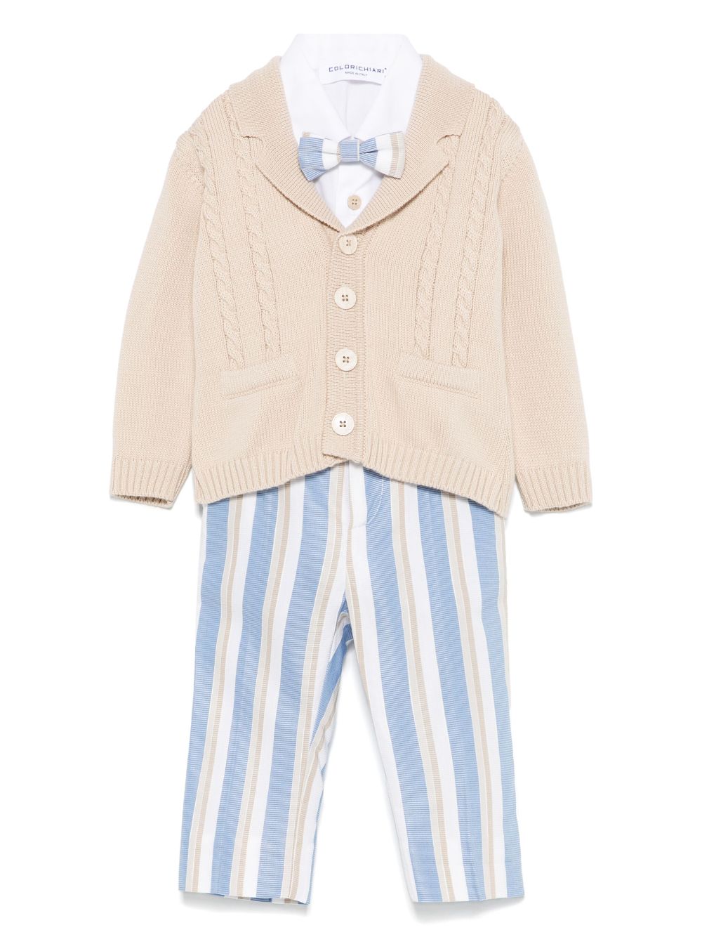 Colorichiari striped trousers, shirt and cardigan set - Neutrals