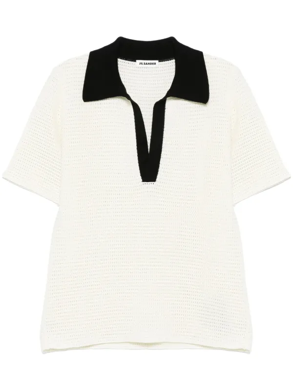 JIL SANDER (ジルサンダー) 半袖シルクポロシャツ 46サイズ Jil Sander ニット ポロシャツ | ホワイト | FARFETCH JP