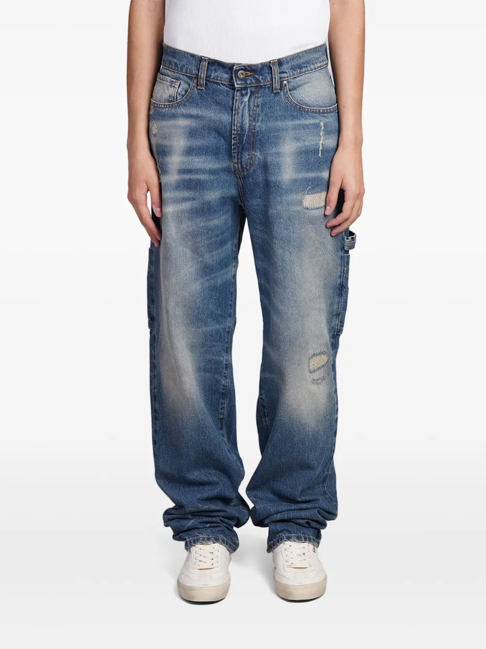 distressed-effect jeans