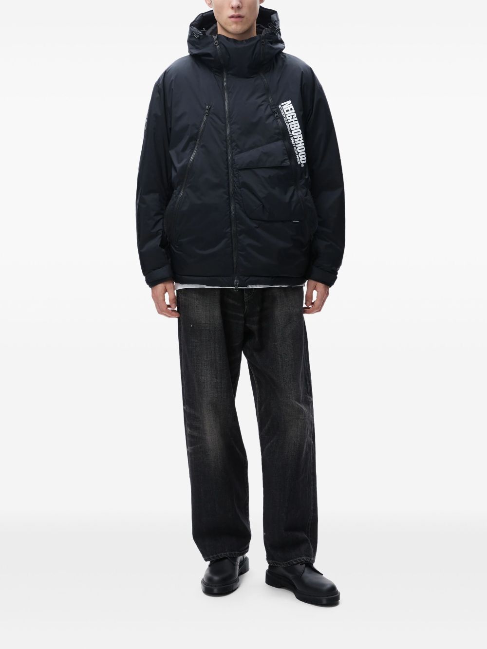 Neighborhood logo-print padded jacket - Zwart