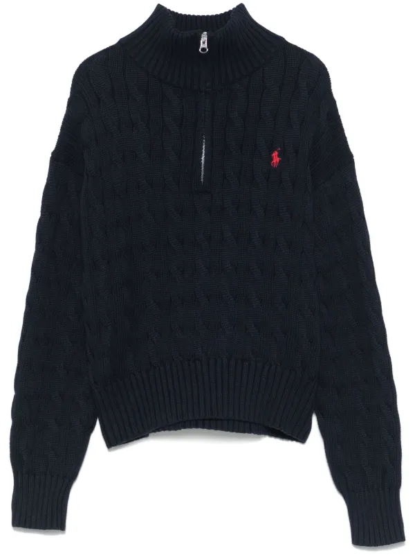★★POLO RALPH LAUREN★★ Cable knit cotton sweater blue MNP POLO RALPH LAUREN Cable-Knit Cotton Sweater in Blue | endource