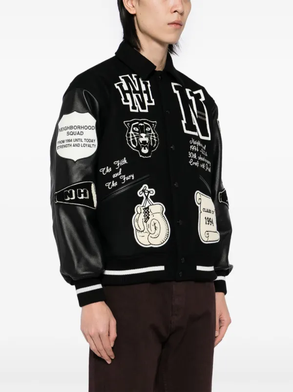 Neighborhood Badge Bomber Jacket Black FARFETCH IN