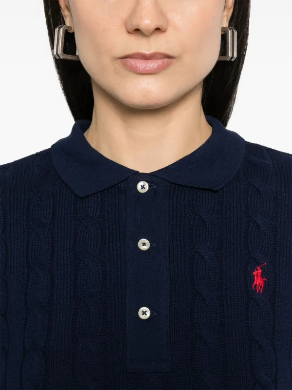 Polo Ralph Lauren cable-knit Cotton Polo Shirt | Blue | FARFETCH