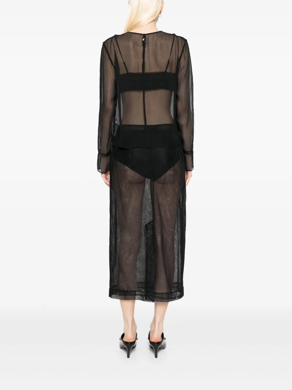 Vince Chiffon blouse met kanten afwerking Zwart