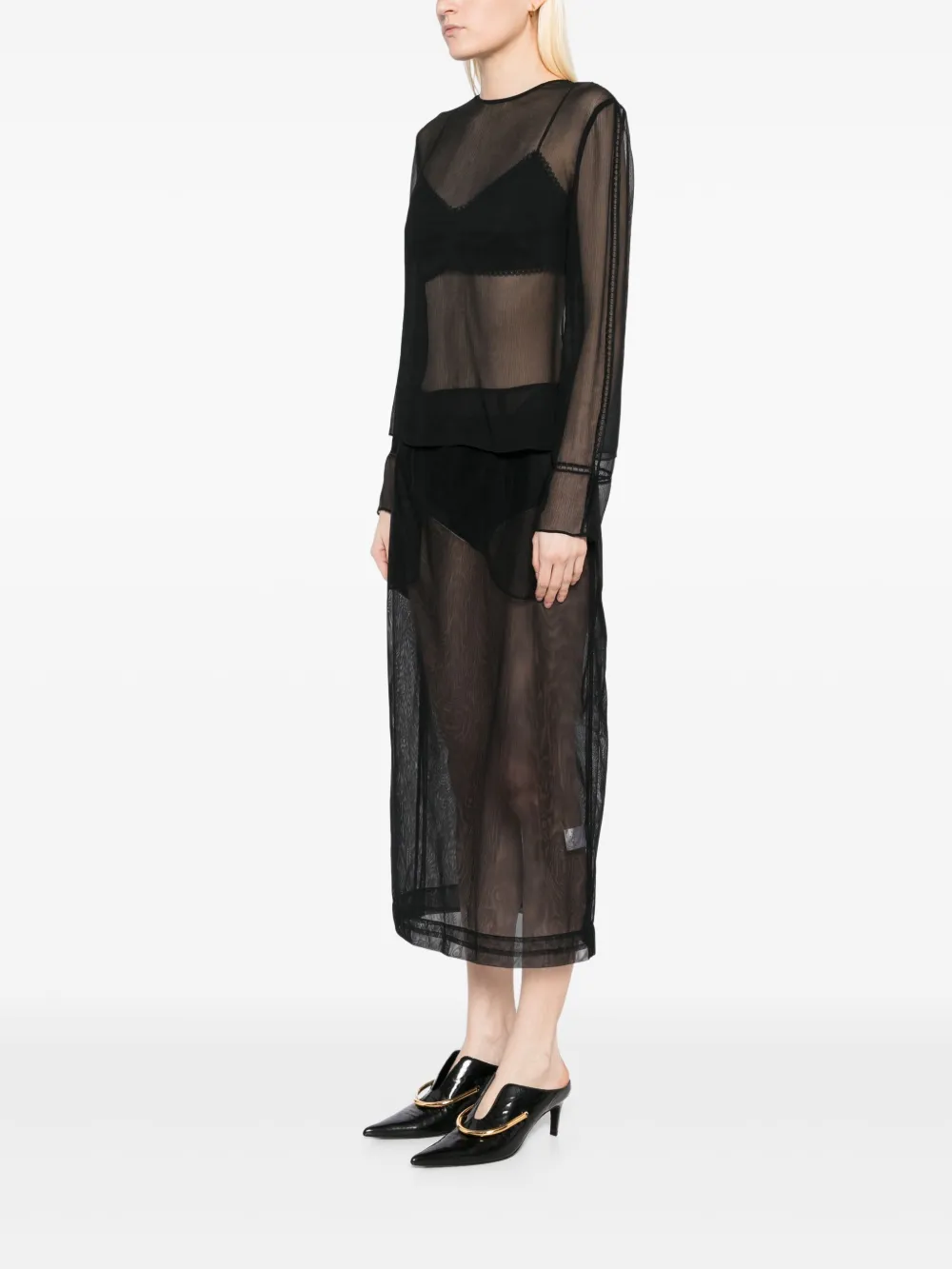 Vince Chiffon blouse met kanten afwerking Zwart