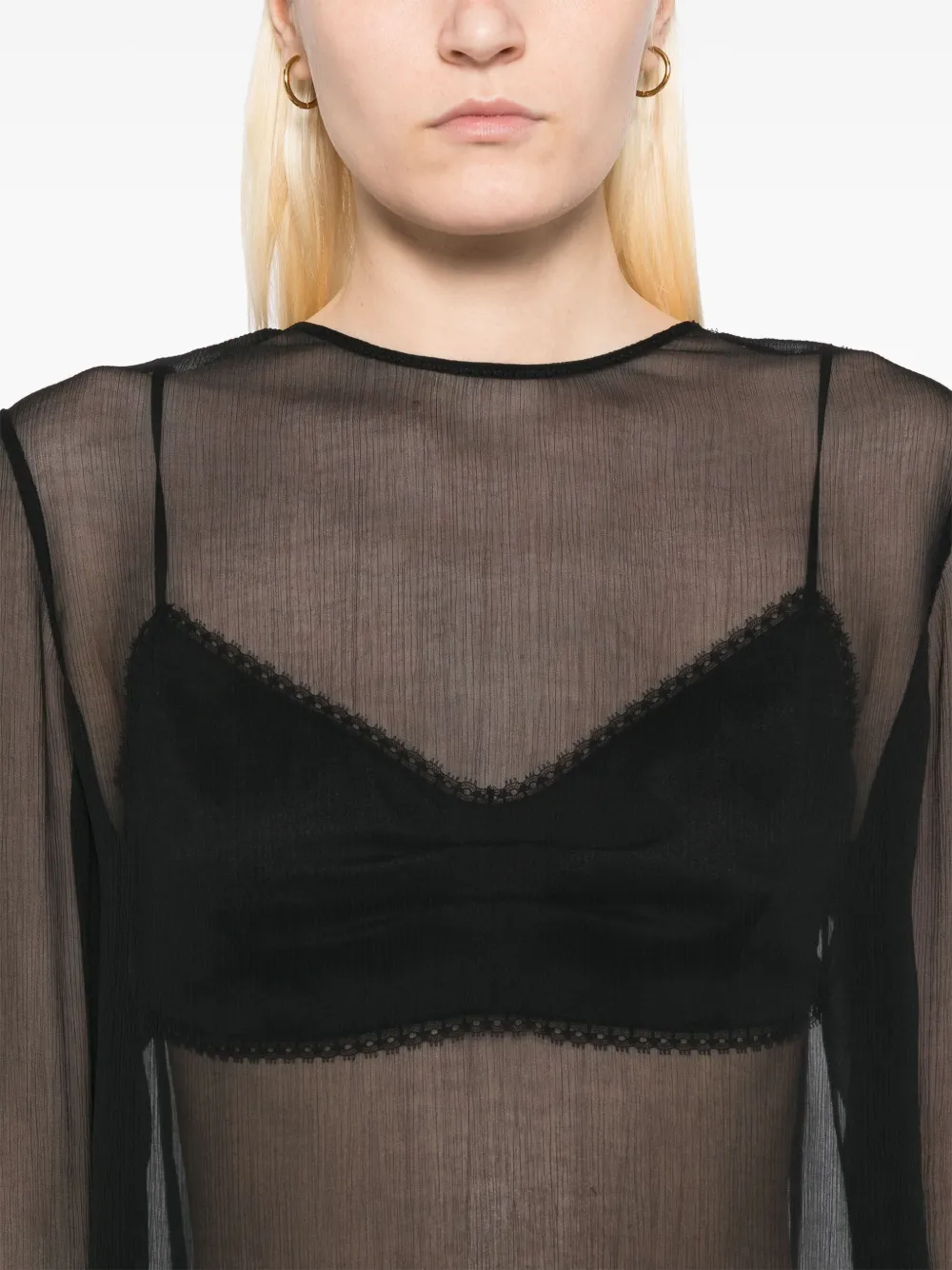 Vince Chiffon blouse met kanten afwerking Zwart