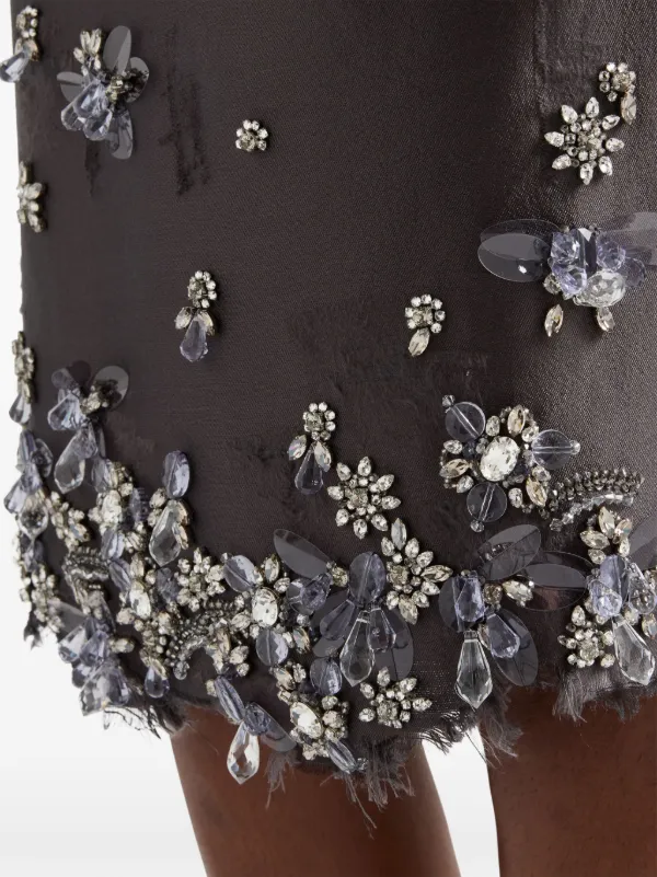 Prada Embroidered Midi Skirt | Grey | FARFETCH