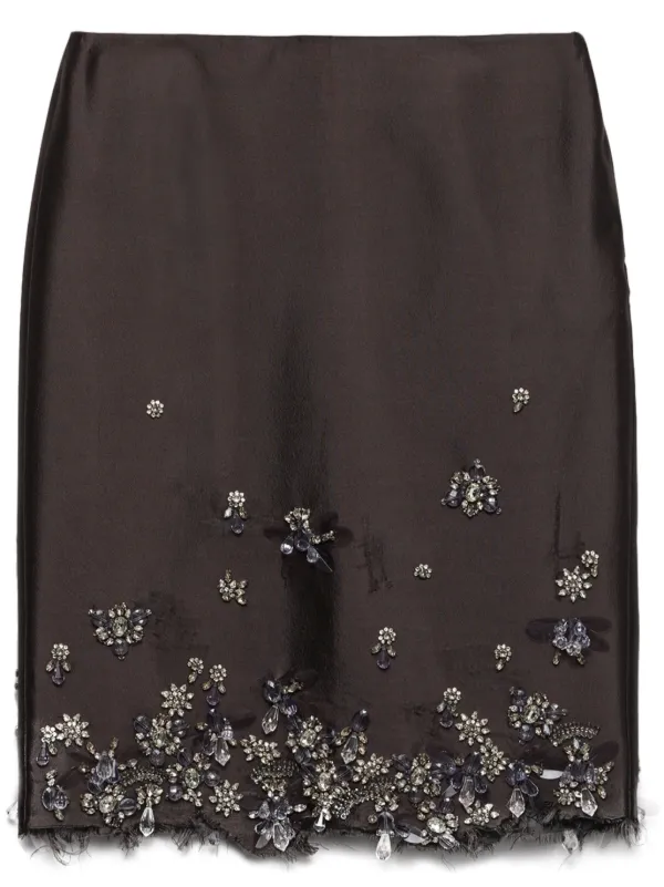 Prada Gonna Midi Con Ricamo | Grigio | FARFETCH IT