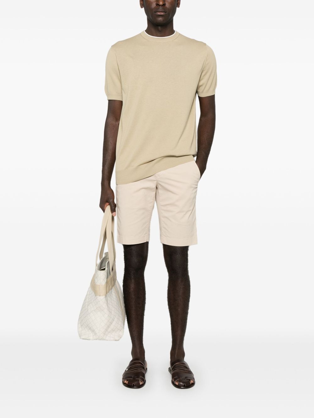 Canali Fijngebreid T-shirt - Beige