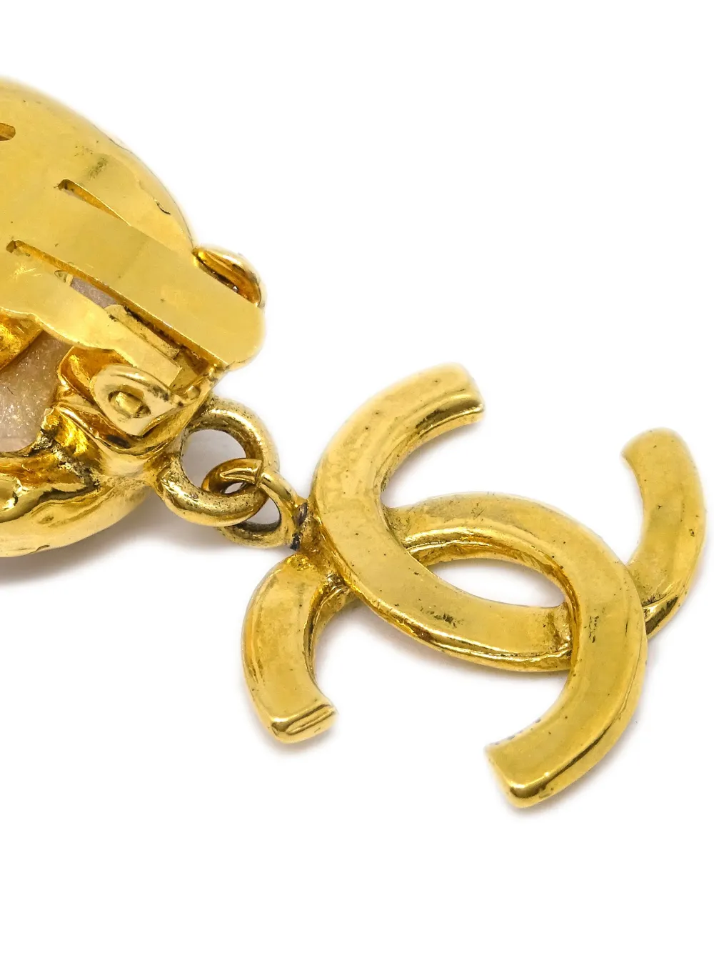 Pre-owned Chanel 1993 Faux-pearl Clip-on Earrings In Gold