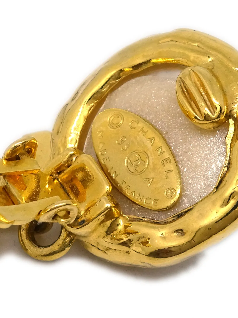 Pre-owned Chanel 1993 Faux-pearl Clip-on Earrings In Gold