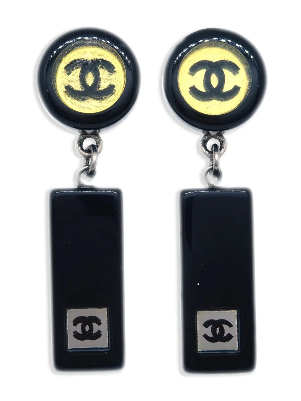 Pre-owned Chanel 2001 Cc Dangle Earrings In Silver
