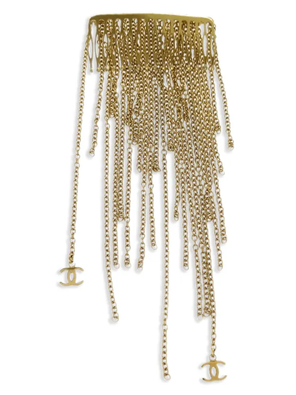 Chanel Pre-owned 2002 Chain Fringe Hair Comb in Gold