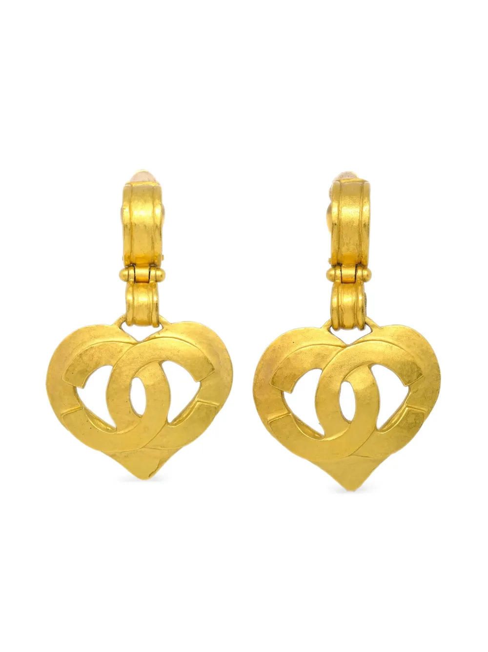 Pre-owned Chanel 1995 Heart Clip-on Earrings In Gold