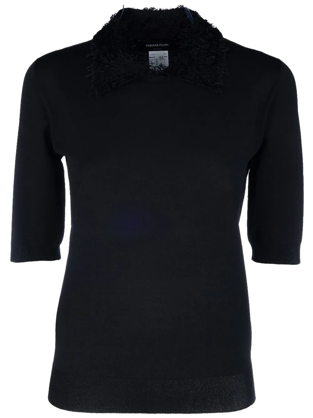 Fabiana Filippi Polo Shirt With Frayed Viscose Collar In Black