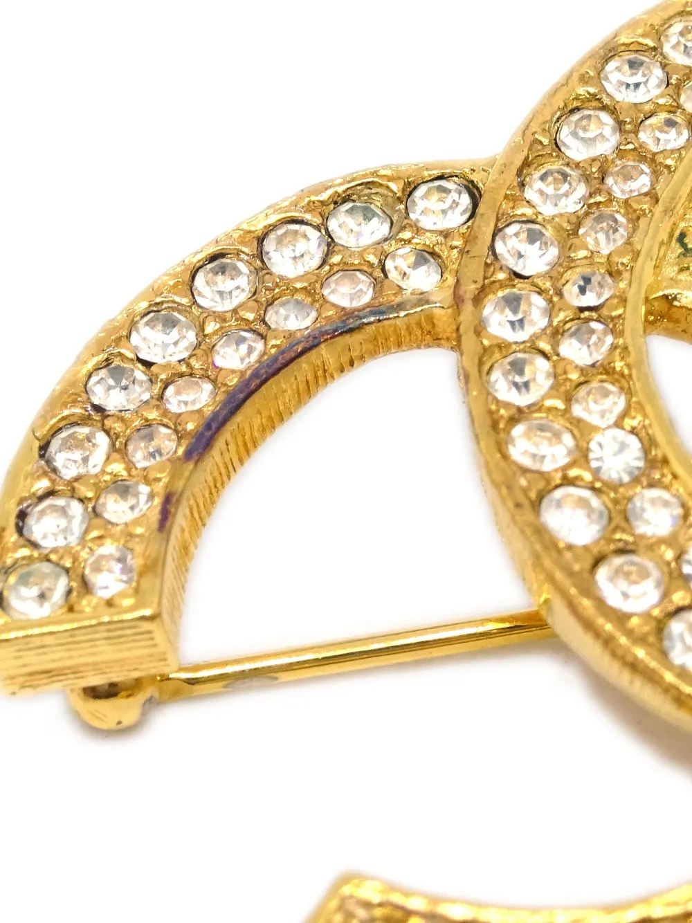 Pre-owned Chanel 1990-2000s Cc Rhinestone-embellishment Brooch In Gold