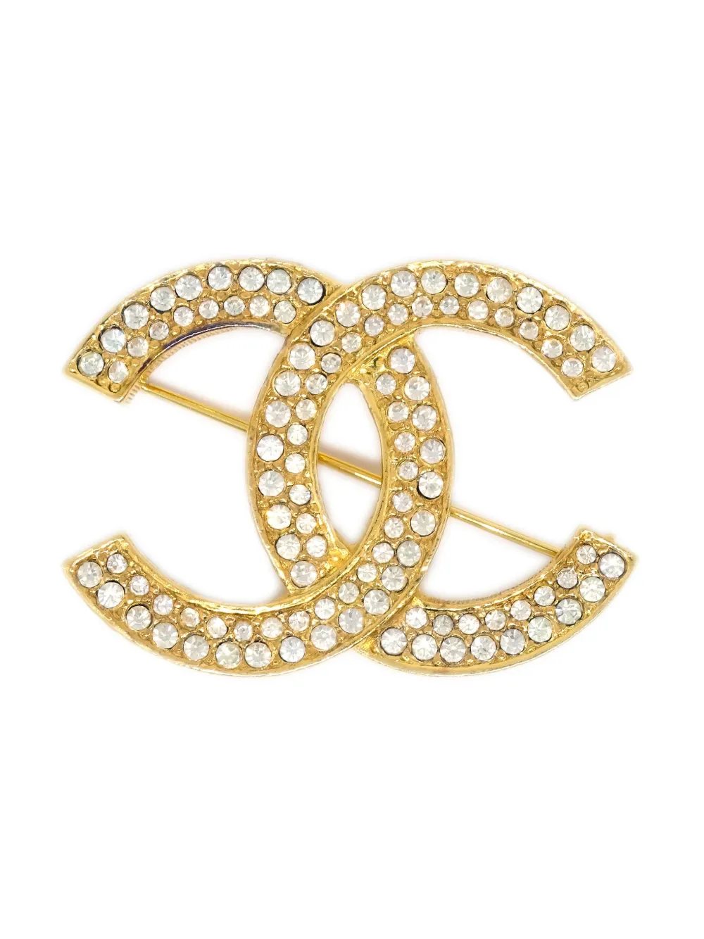 Pre-owned Chanel 1990-2000s Cc Rhinestone-embellishment Brooch In Gold