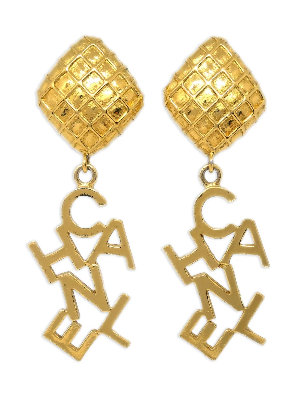 Pre-owned Chanel 1990-2000s Logo Drop Clip-on Earrings In Gold