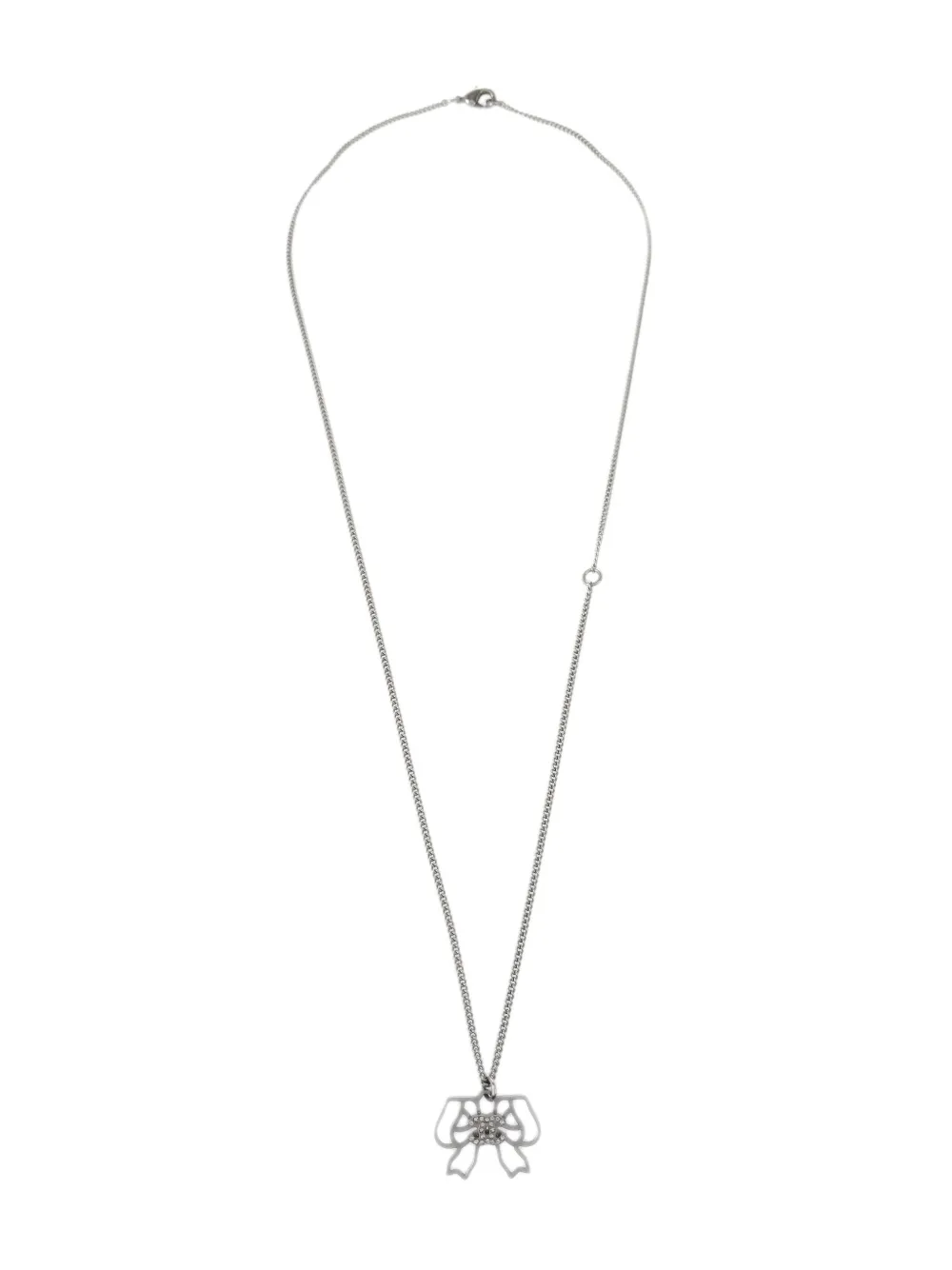 Pre-owned Chanel 2018 Bow-pendant Chain Necklace In Silver
