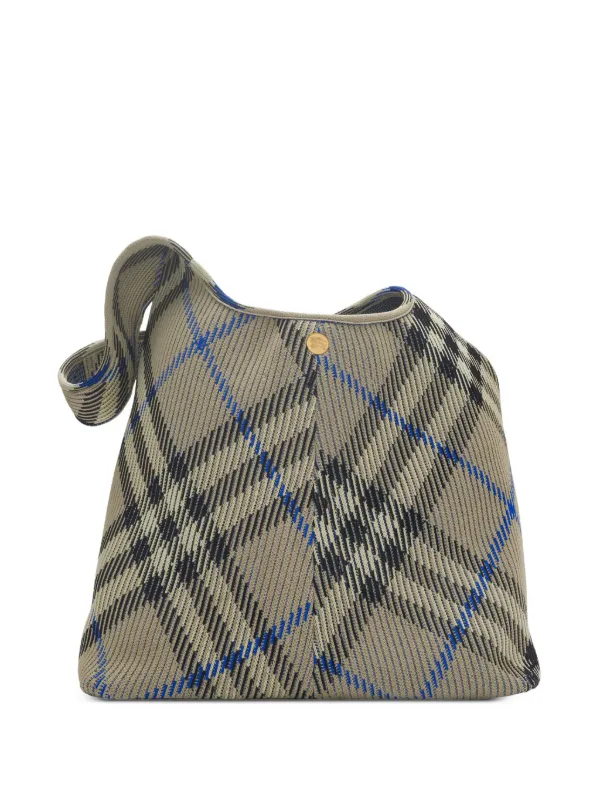 BURBERRY｜ (Small Check Knit Shoulder Bag (8104389)) Burberry Small Check Knitted Shoulder Bag | Grey | FARFETCH