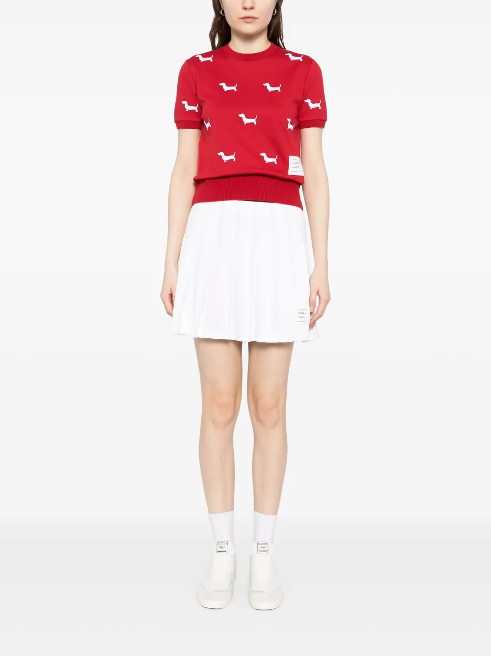 Thom Browne T-shirt met korte mouwen en geribbelde manchetten - Rood