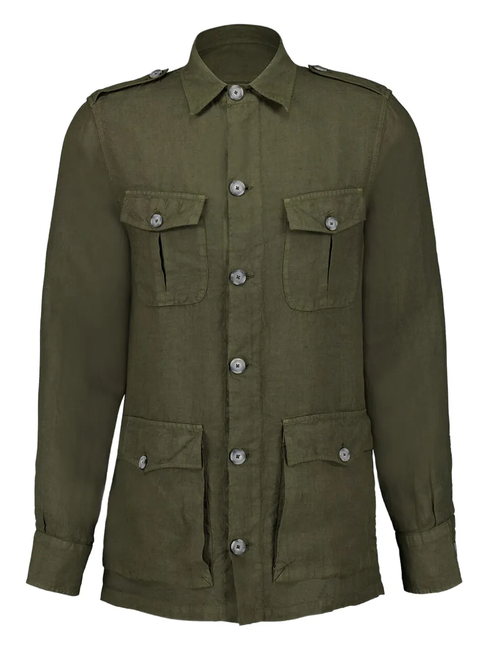 120% Lino cargo-pockets linen shirt | Green | Image 1