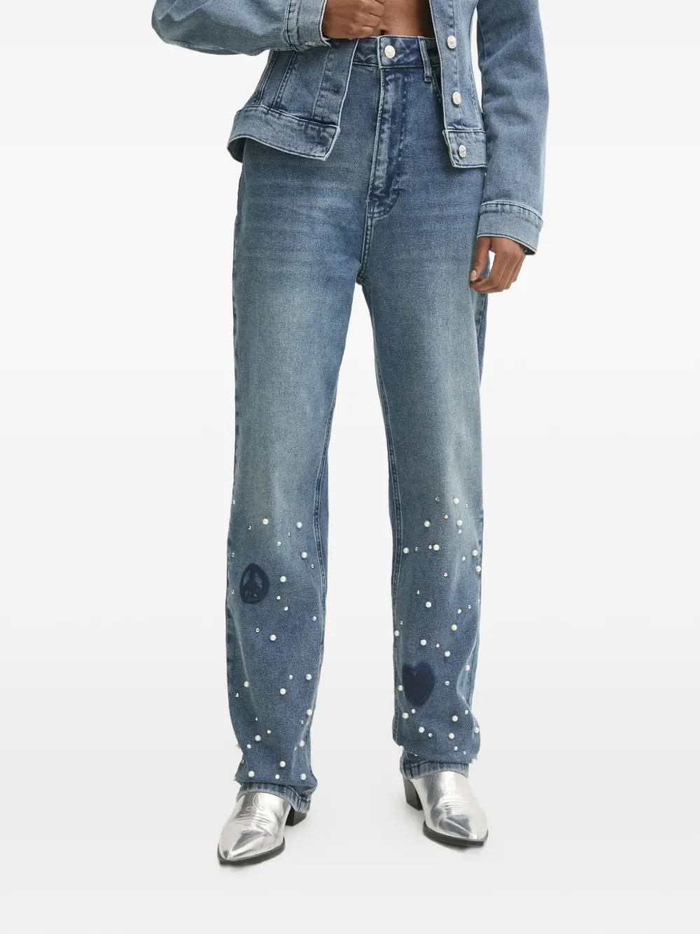 MOSCHINO JEANS pearl-embellished jeans - Blu