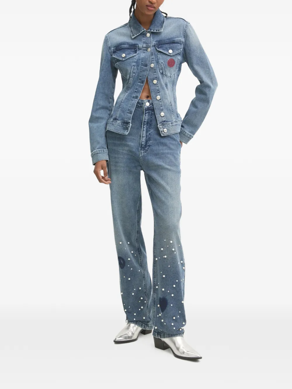 MOSCHINO JEANS pearl-embellished jeans - Blauw