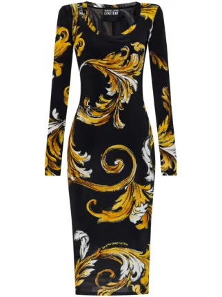 Versace Jeans Couture Vestido Barocco Midi | Preto | FARFETCH BR