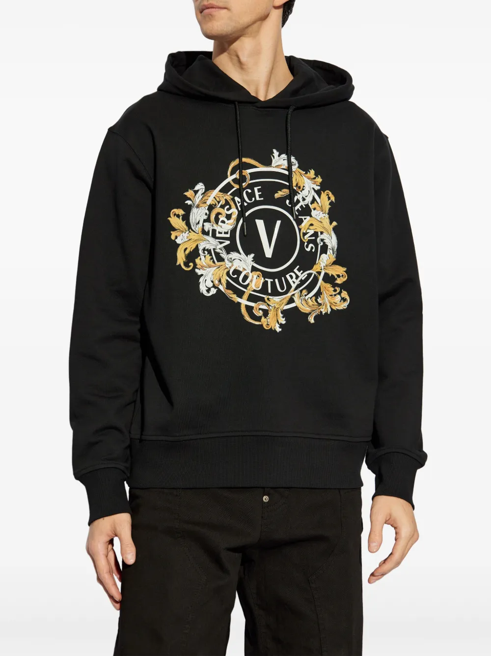 Shop Versace Jeans Couture Printed Hoodie In Black