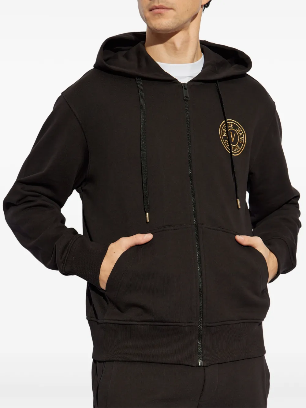 Shop Versace Jeans Couture Logo-embroidered Hoodie In Black