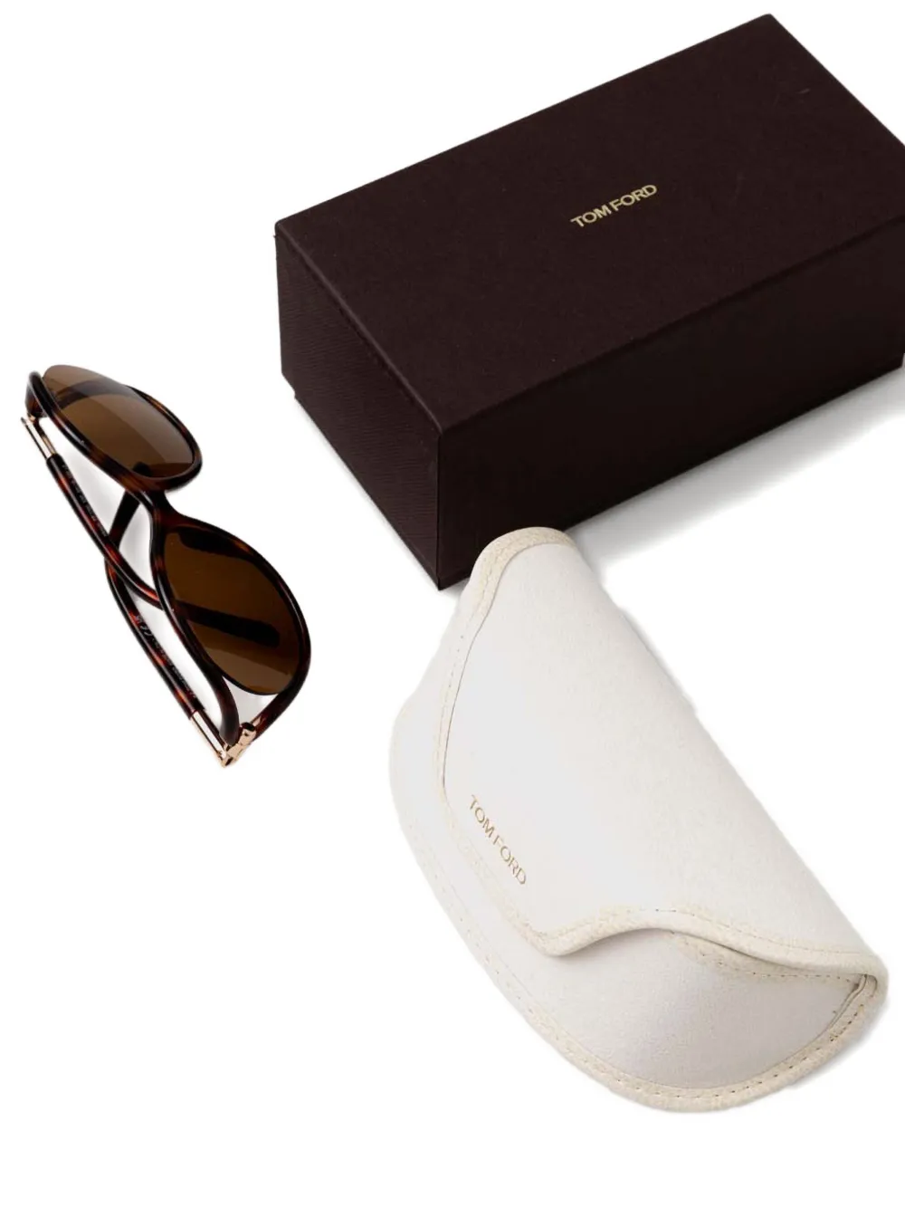 TOM FORD Eyewear Zonnebril met ovaal montuur en schildpadschild-design Bruin